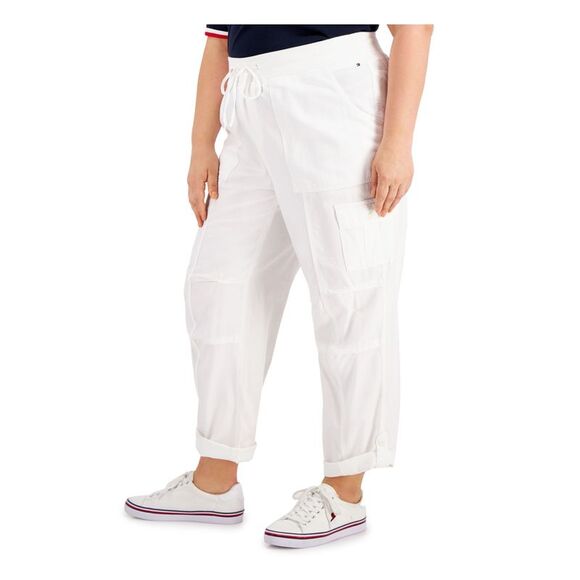 NWT TOMMY HILFIGER Womens White Mid-rise Cargo Straight leg Pants Plus 1X - Picture 3 of 5